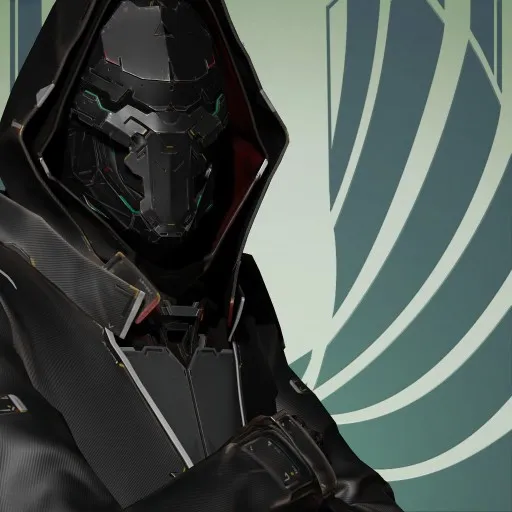 Sopleb’s EVE Online character wearing a black hood and armored mask